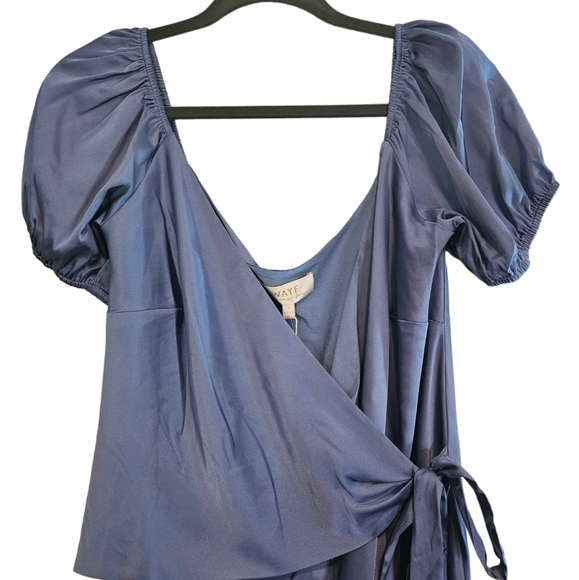 Wayf The Bea Blue Wrap Satin Wrap Maxi Dress - Picture 4 of 7